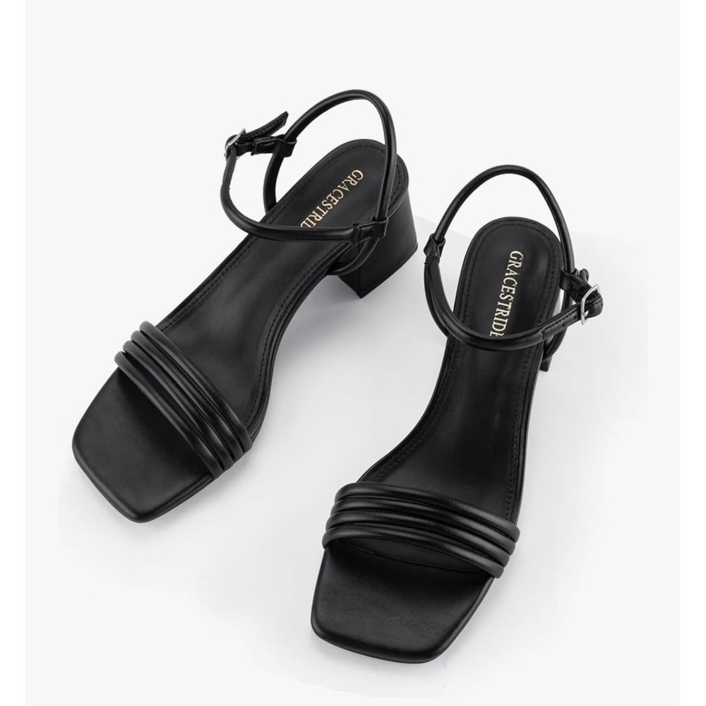 GraceStride Strappy Heeled Sandals Womens 8.5 Black Square Toe Block Heel NWT - Picture 8 of 10